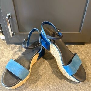 Cole Haan Two Tone Blue Wedge Espadrille Sandals - Women